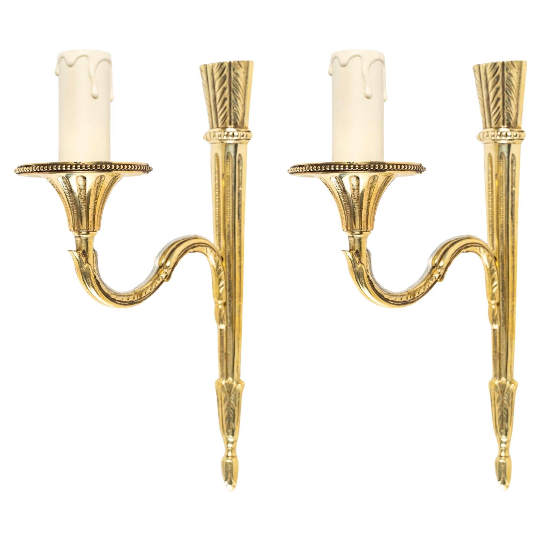 1950 Pair of Neo Classic Wall Lights in bronze Maison Lucien Gau For Sale