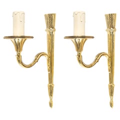 1950 Pair of Neo Classic Wall Lights in bronze Maison Lucien Gau