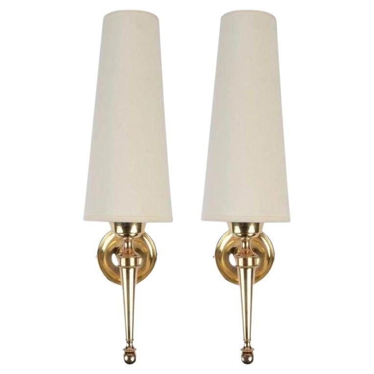 1950 Pair of Neoclassical Gilt Bronze Wall Lights from Maison Arlus For Sale