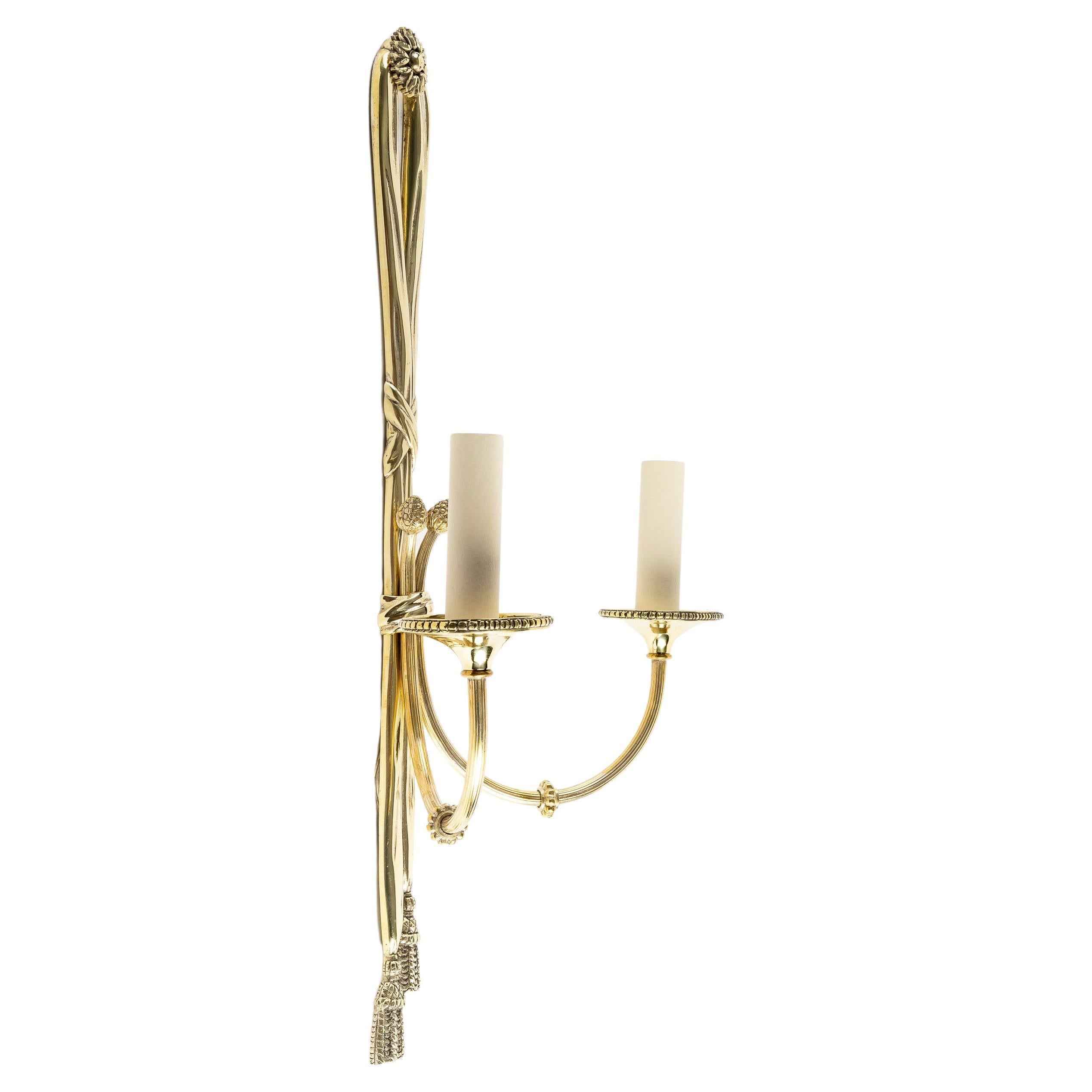 French 1950 Pair of Neoclassical Sconces in Bronze from the House of Lucien Gau For Sale
