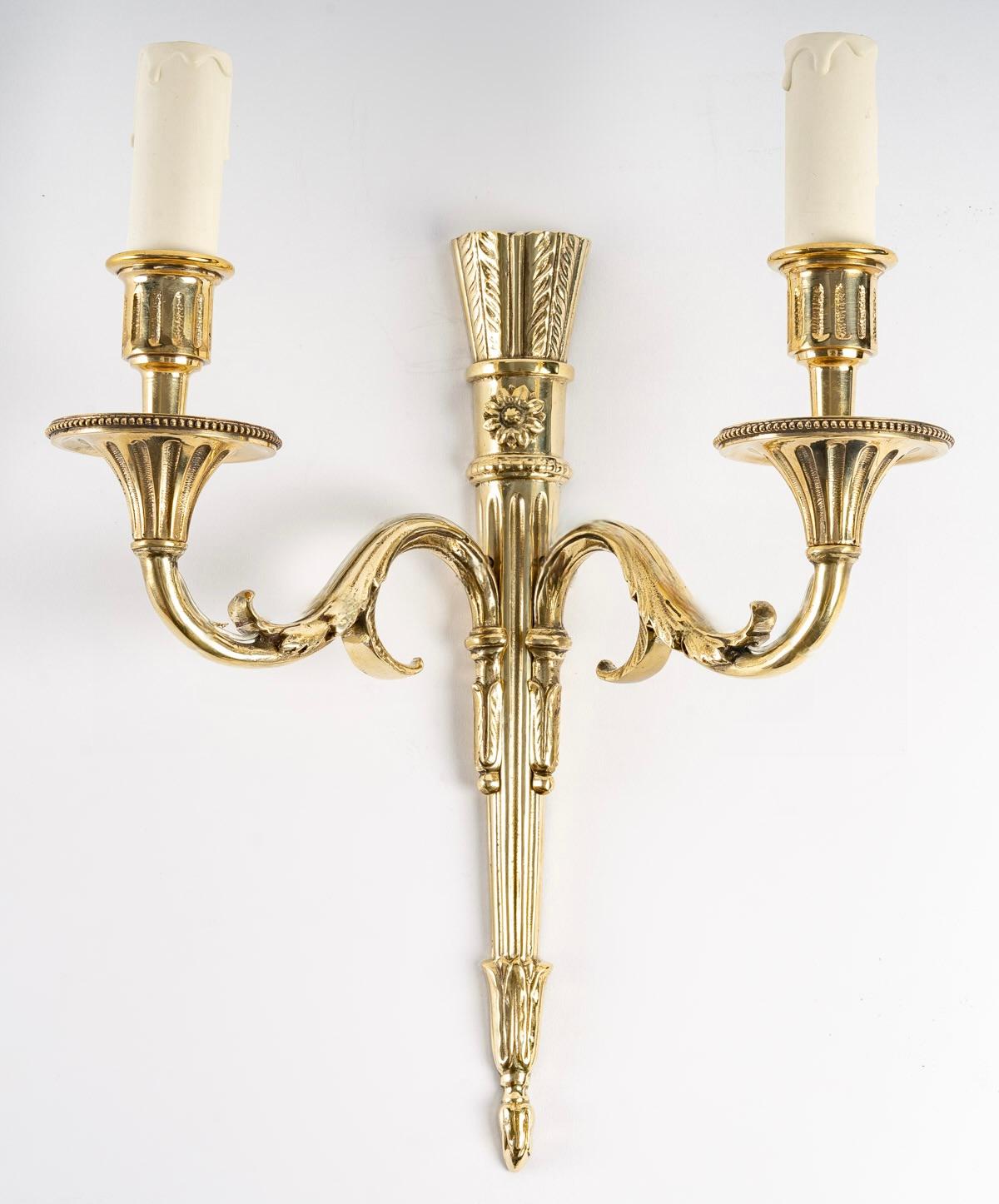 1950 Pair of Neoclassical Sconces in Bronze from the House of Lucien Gau For Sale 1
