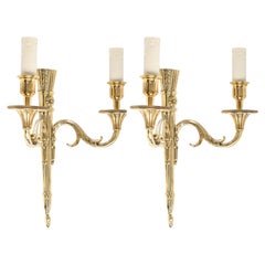 1950 Pair of Neoclassical Sconces in Bronze from the House of Lucien Gau