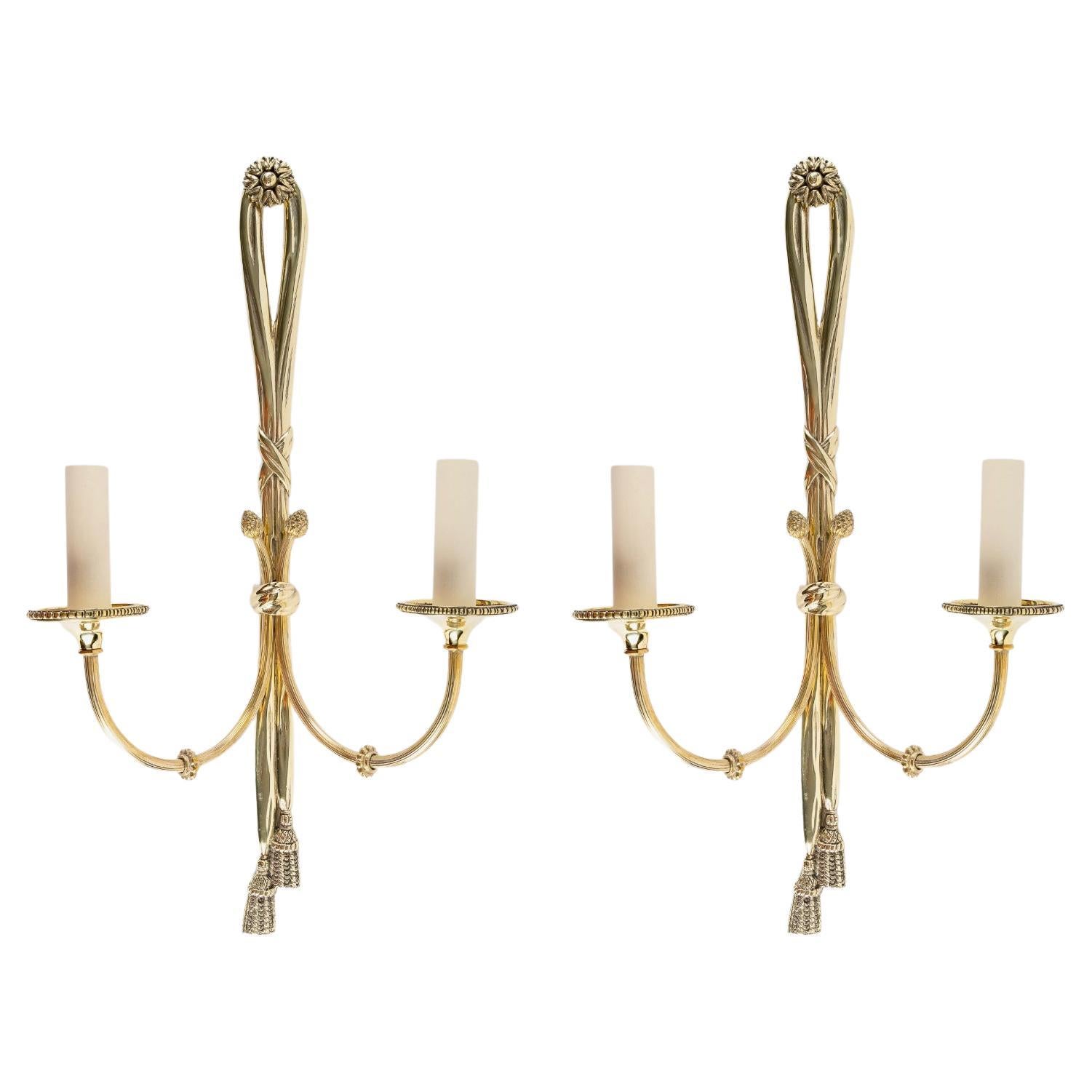 1950 Pair of Neoclassical Sconces in Bronze from the House of Lucien Gau
