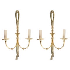 Vintage 1950 Pair of Neoclassical Sconces in Bronze from the House of Lucien Gau