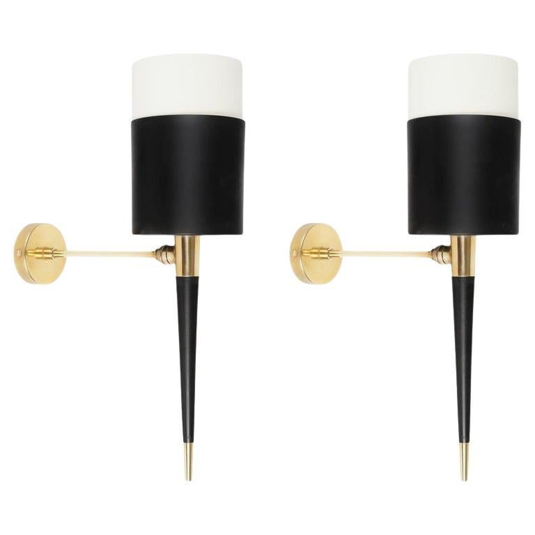 1950 Pair of Orientable Wall Lamps Maison Arlus For Sale