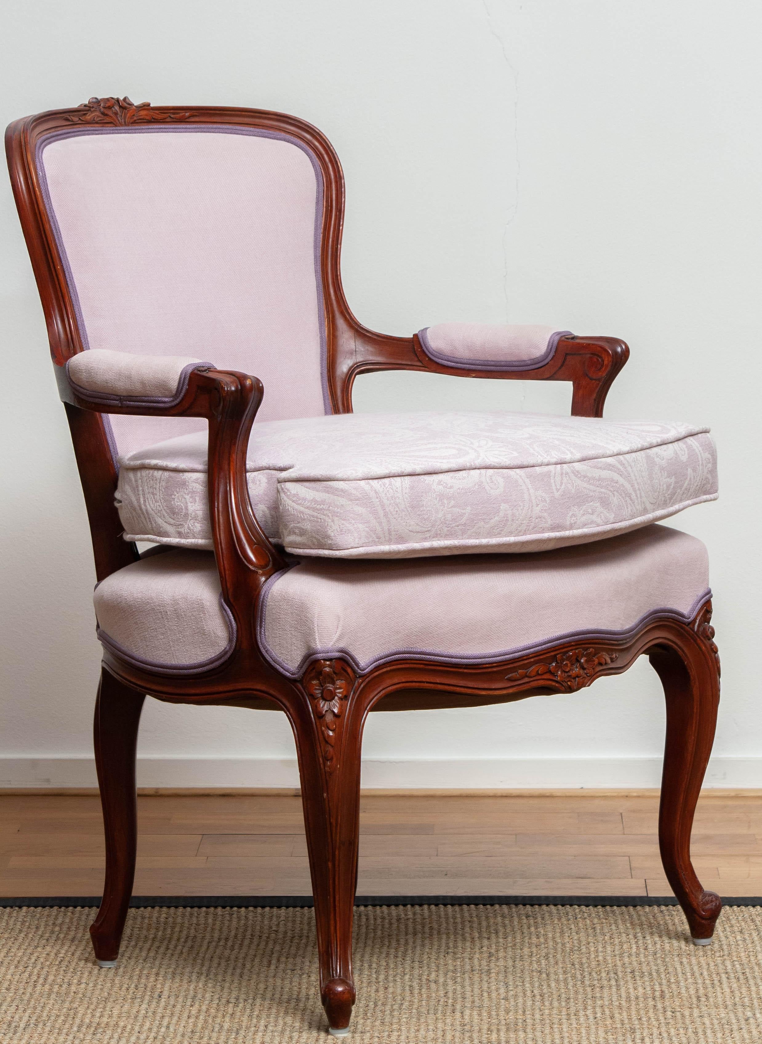 1950 Pair of Pink Swedish Rococo Bergères in the Shabby Chic Technique Chairs F 5