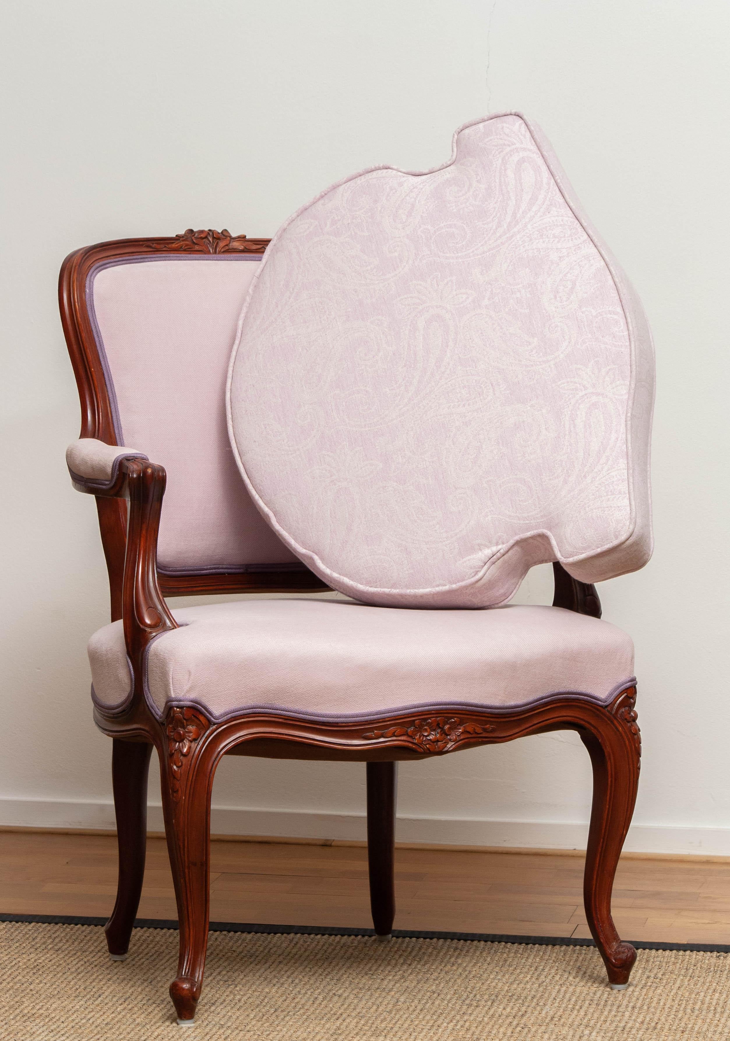 1950 Pair of Pink Swedish Rococo Bergères in the Shabby Chic Technique Chairs F 6