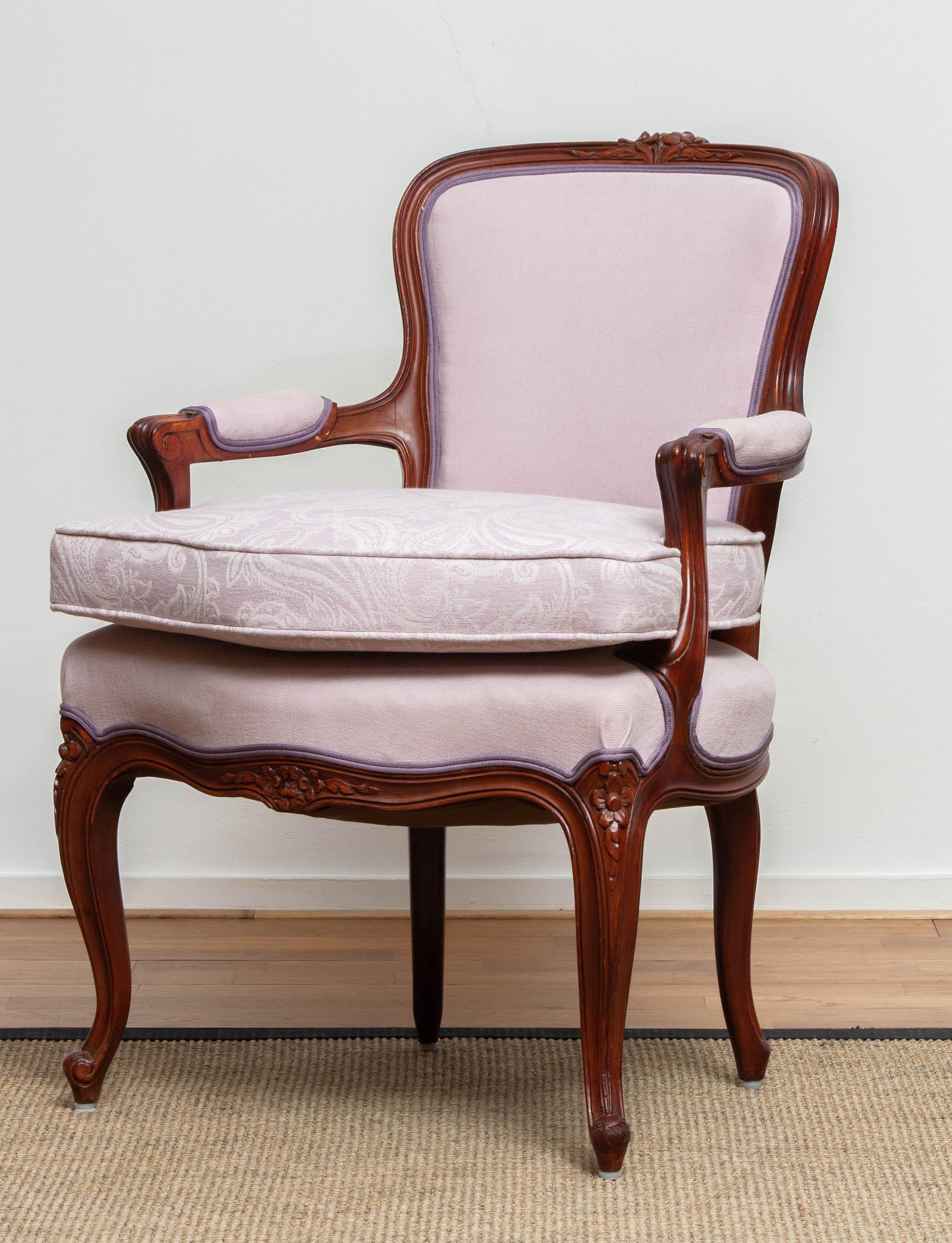 1950 Pair of Pink Swedish Rococo Bergères in the Shabby Chic Technique Chairs F 4
