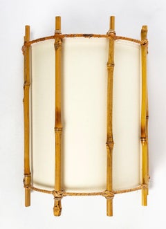 1950 Pair of Rattan Sconces by Louis Sognot