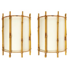 1950 Pair of Rattan Sconces by Louis Sognot
