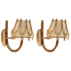 1950 Pair of Rattan Sconces Louis Sognot