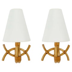 Retro 1950 Pair of rattan wall lamps by Louis Sognot