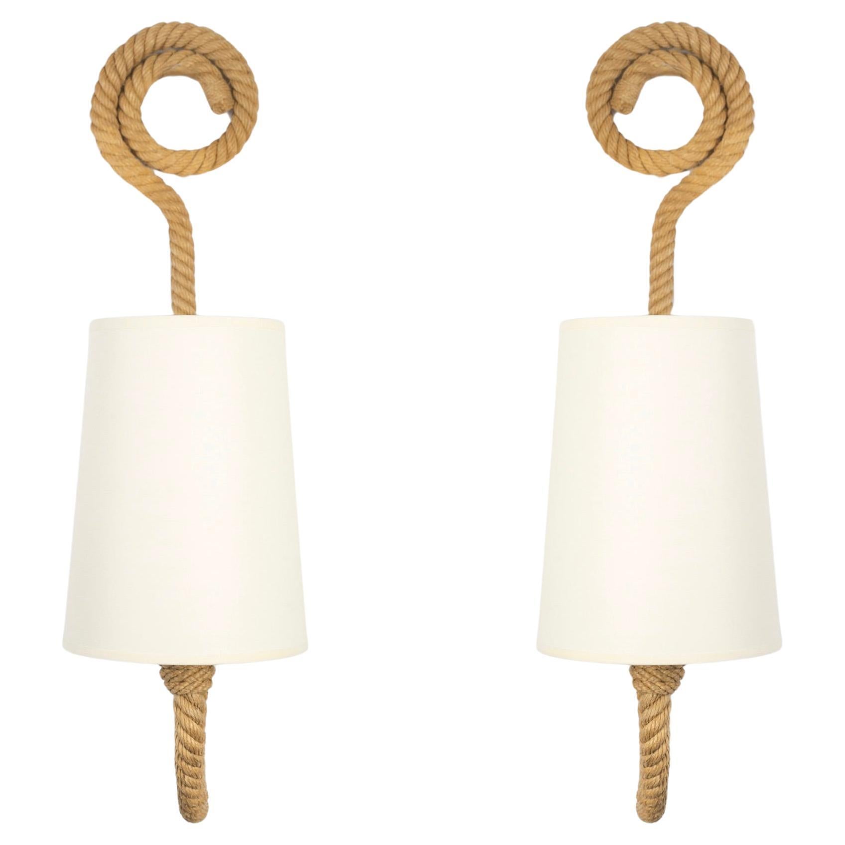 1950 Pair of rope wall lights by Adrien Audoux & Frida Minet