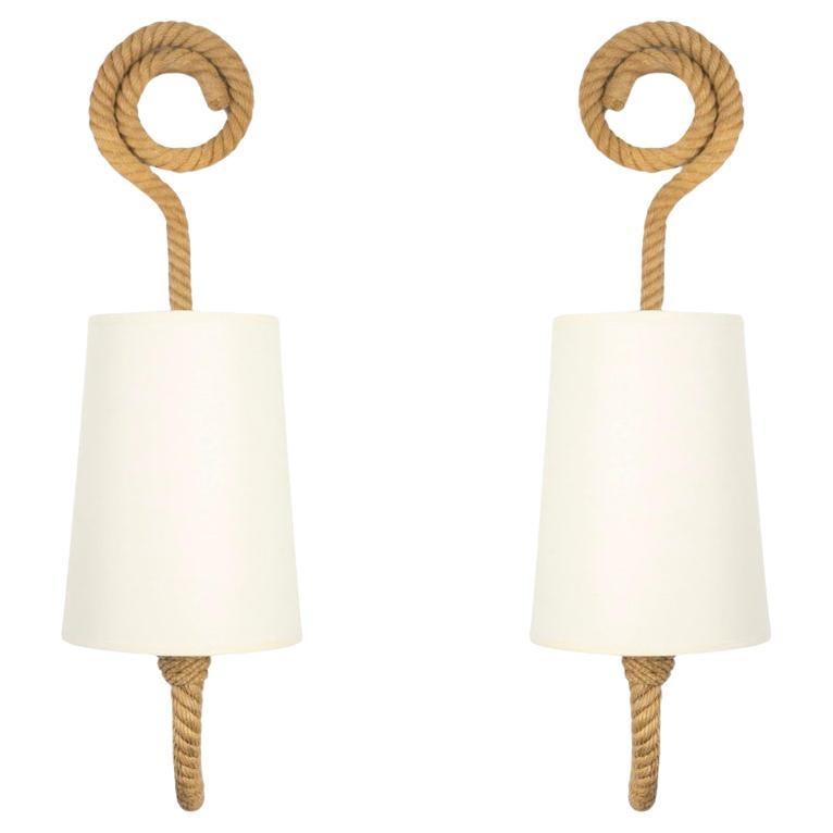 1950 Pair of rope wall lights by Adrien Audoux 
Frida Minet For Sale