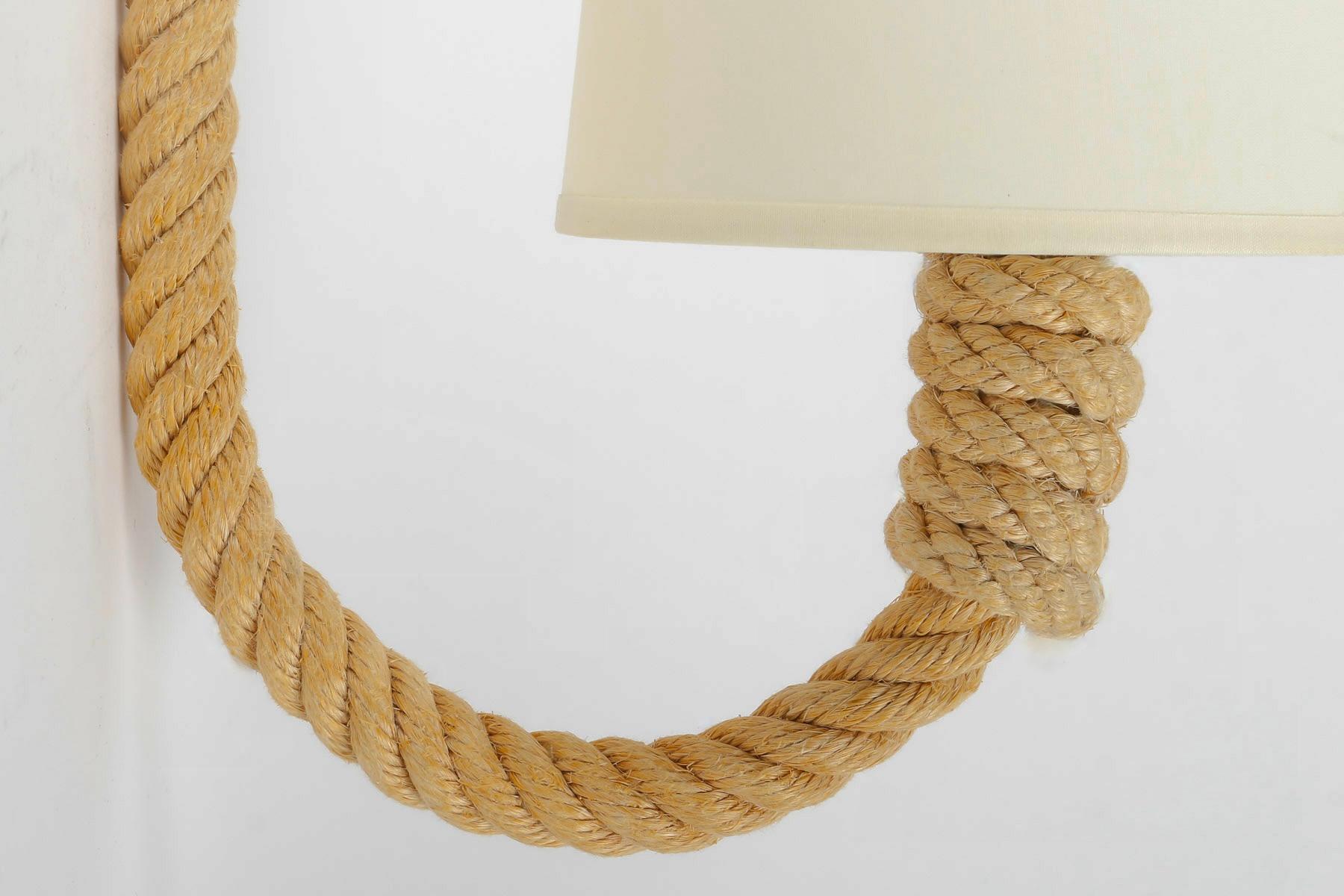 French 1950 Pair of rope wall lights by Audoux Minet