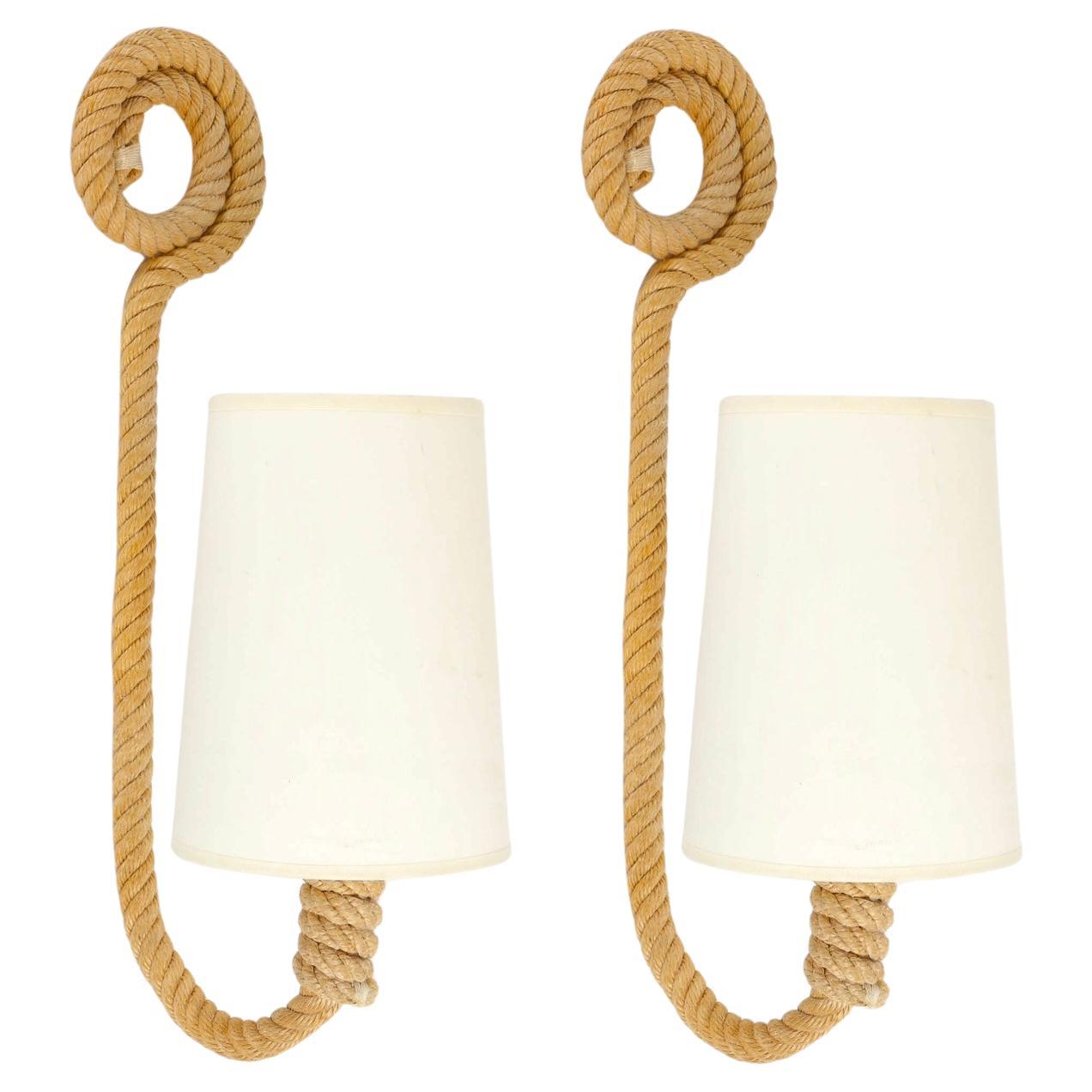 1950 Pair of rope wall lights by Audoux Minet