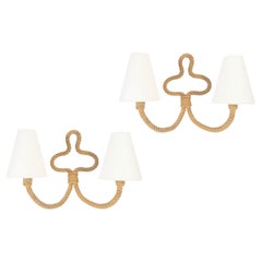 1950 Pareja de apliques de cuerda de Adrien Audoux y Frida Minet