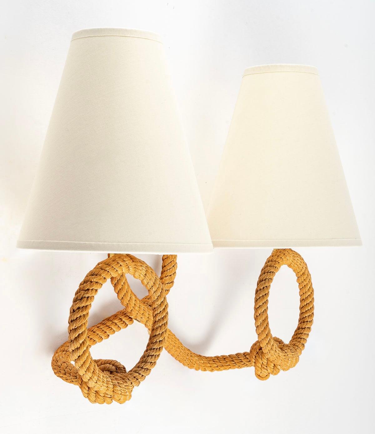 Rope 1950 Pair of sconces in rope Audoux Minet