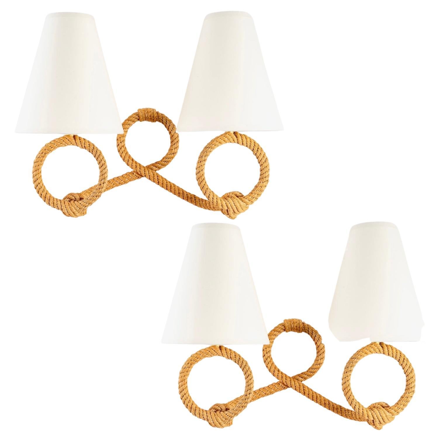 1950 Pair of sconces in rope Audoux Minet