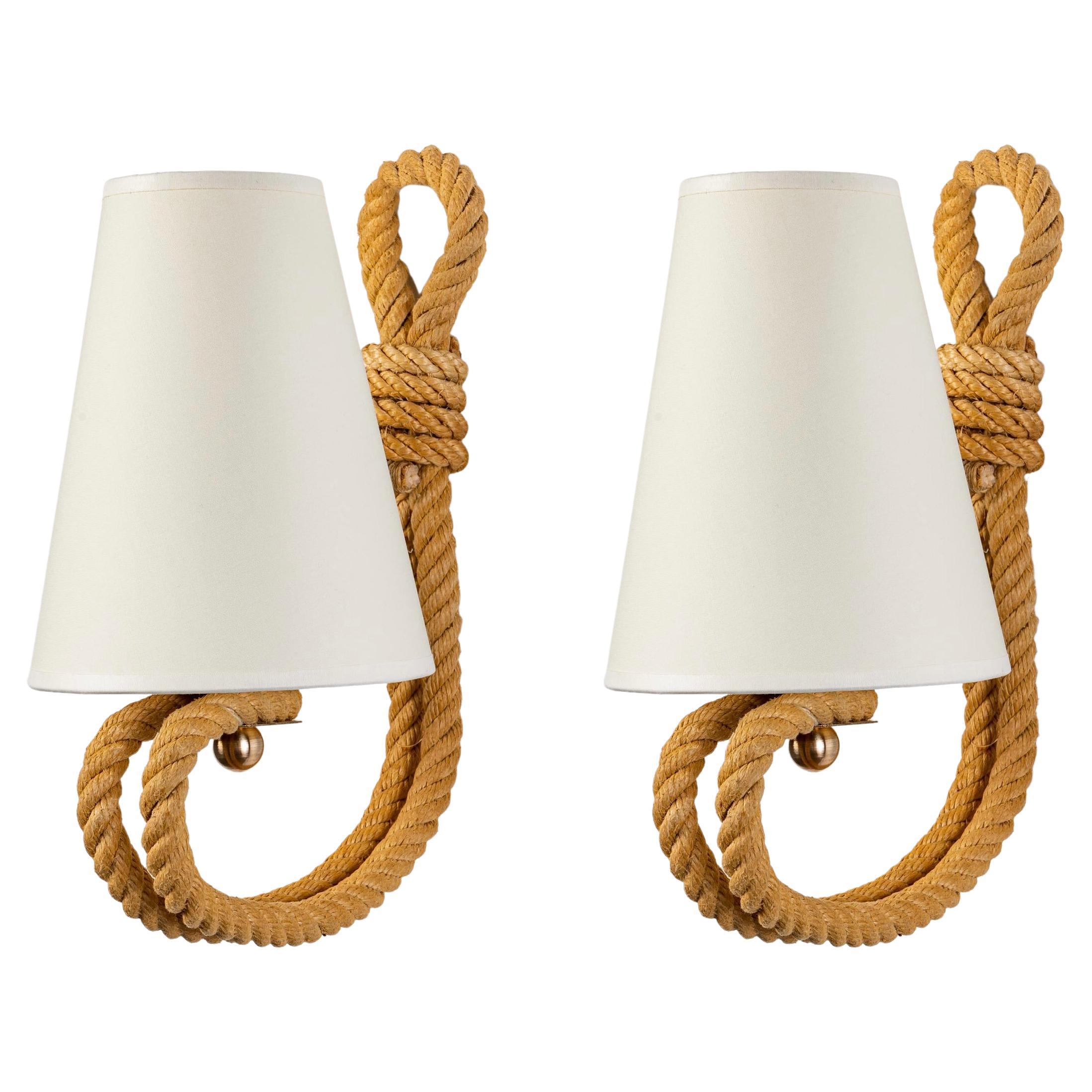 1950, Pair of Sconces in Rope by Audoux Minet