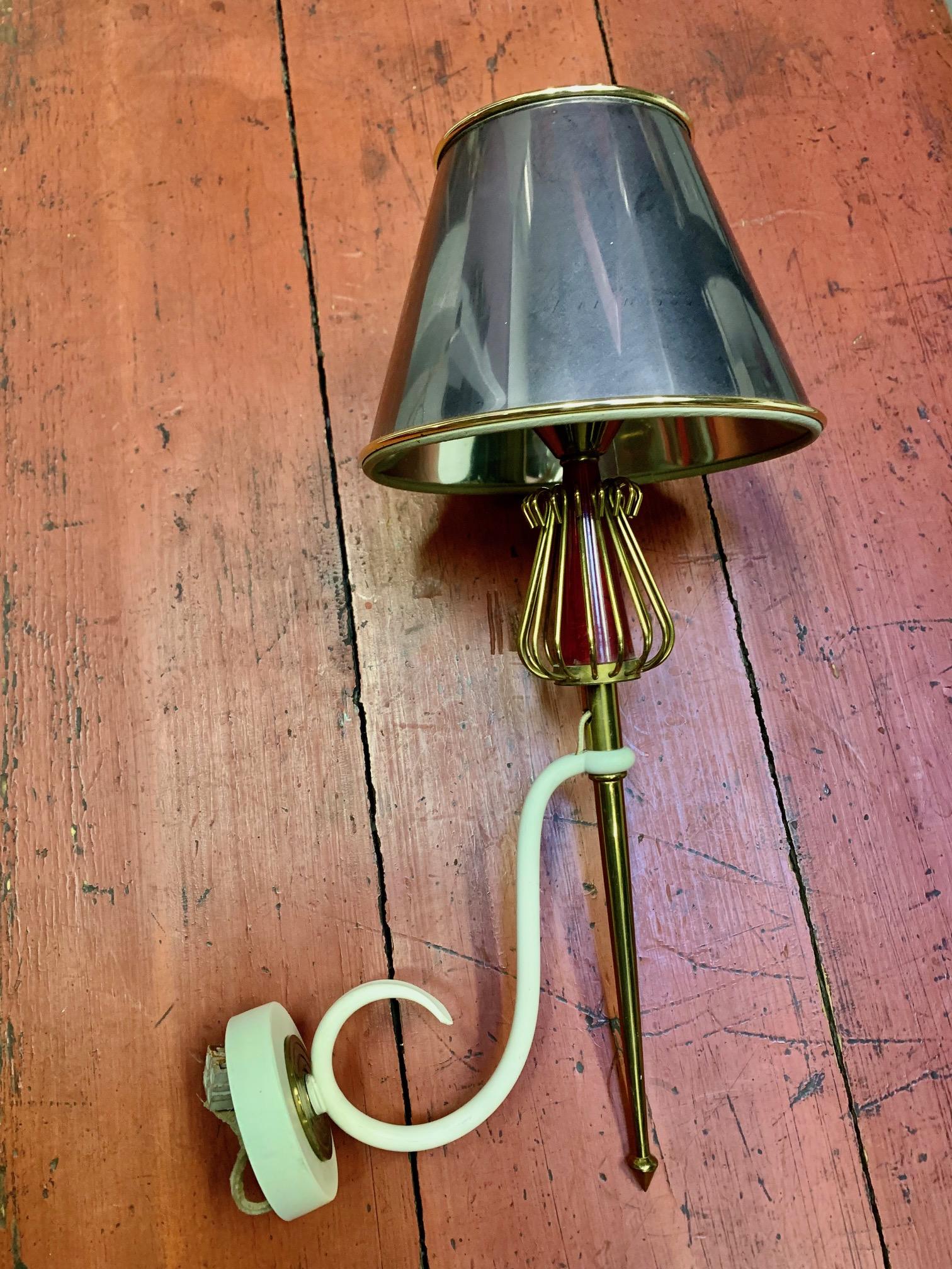 1950 Pair of Sconces Laquered Metal by Maison Lunel For Sale 6