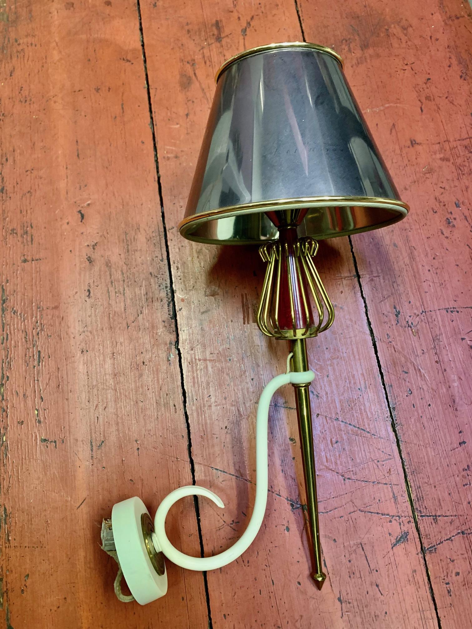 1950 Pair of Sconces Laquered Metal by Maison Lunel 7