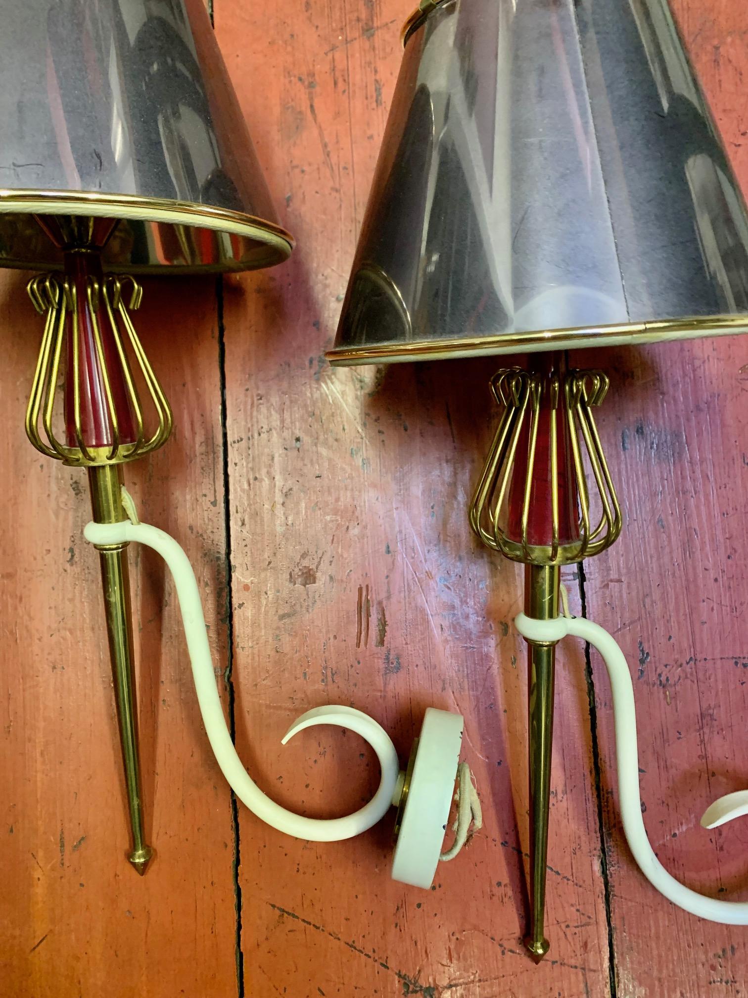 1950 Pair of Sconces Laquered Metal by Maison Lunel For Sale 7