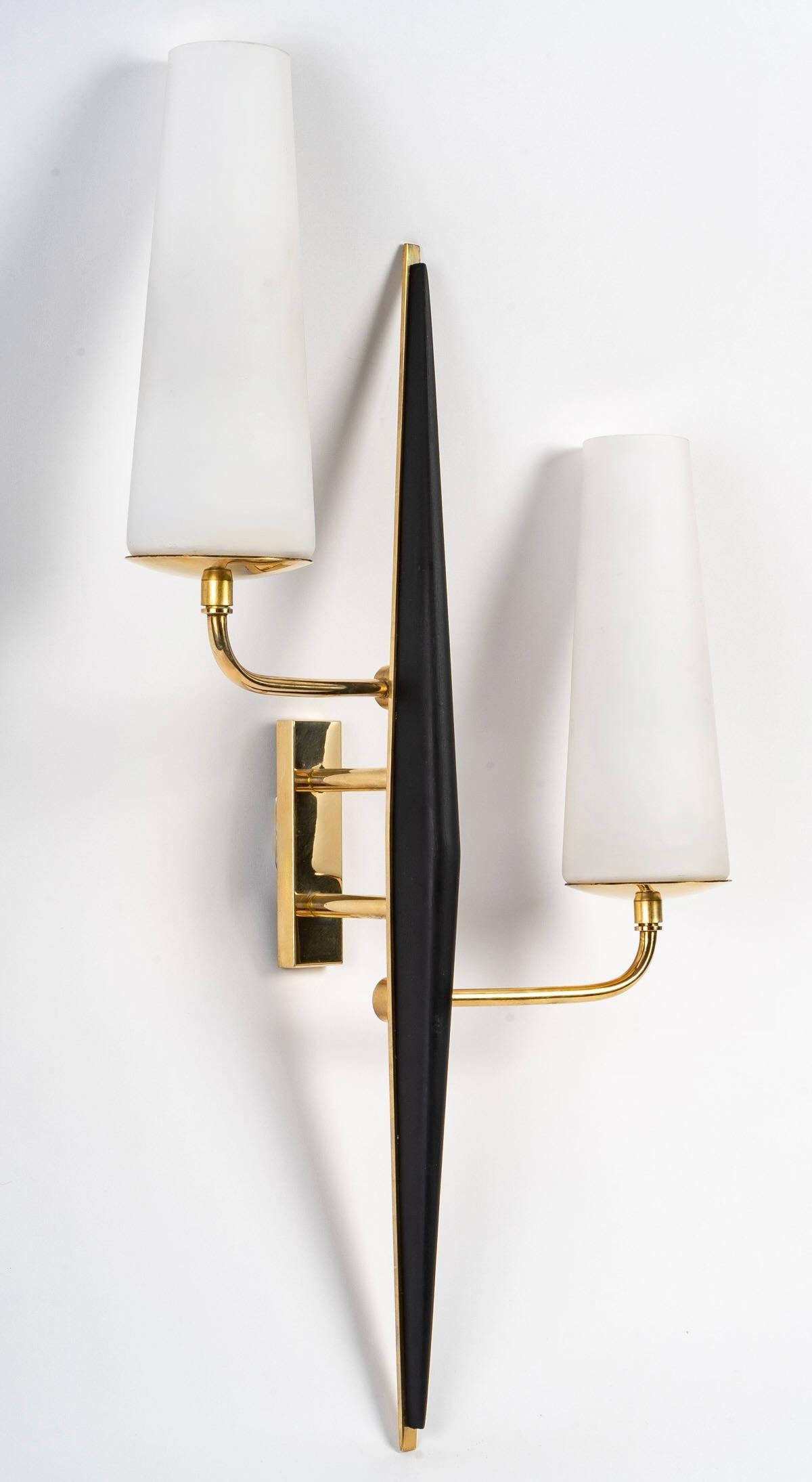 Brass 1950 Pair of Sconces Maison Arlus