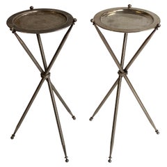 1950′ Pair Of Silver Bronze Tripod Pedestal Table ø 34 cm H 59 cm Maison Jansen