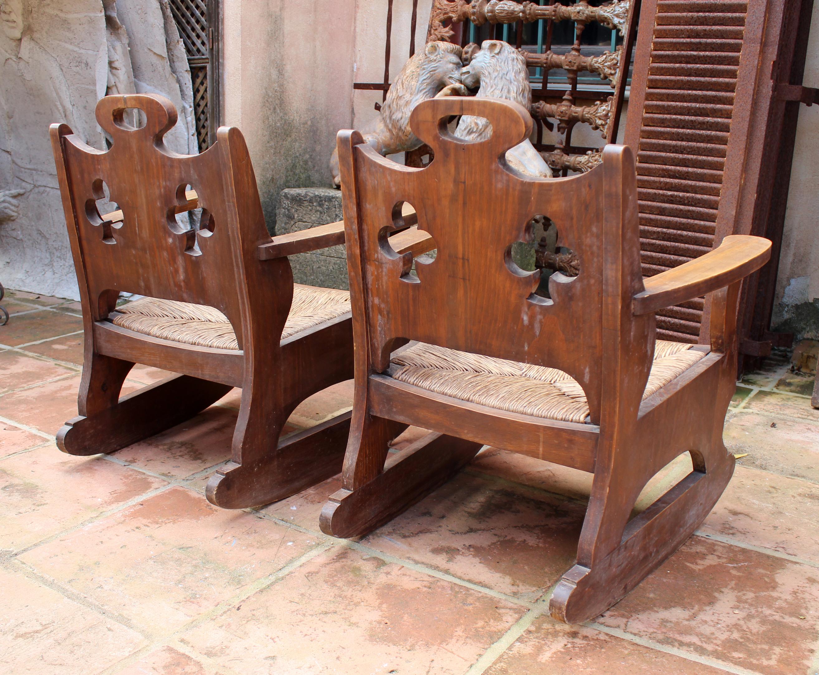 1950 Pair of Spanish Rattan Wicker Rocking Chairs 3