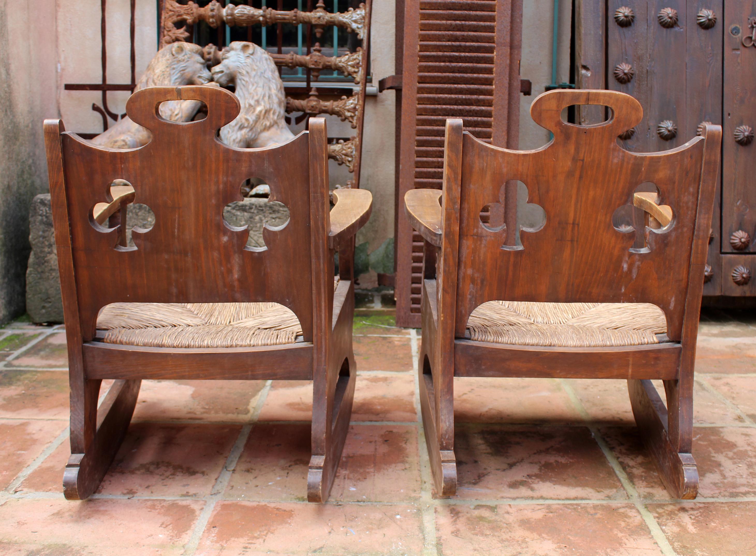 1950 Pair of Spanish Rattan Wicker Rocking Chairs 4