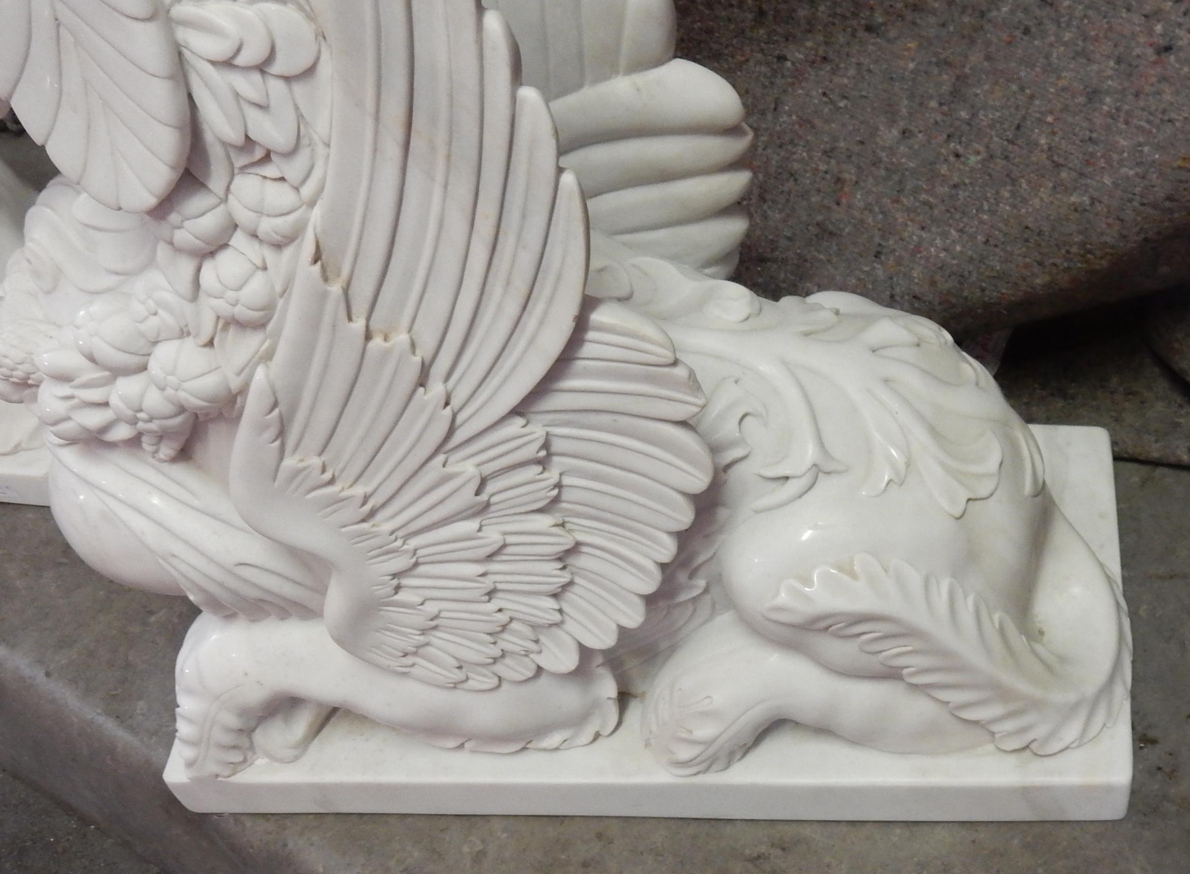 Mid-20th Century 1950 Pair of Statuary White Marble Sphinxes For Sale