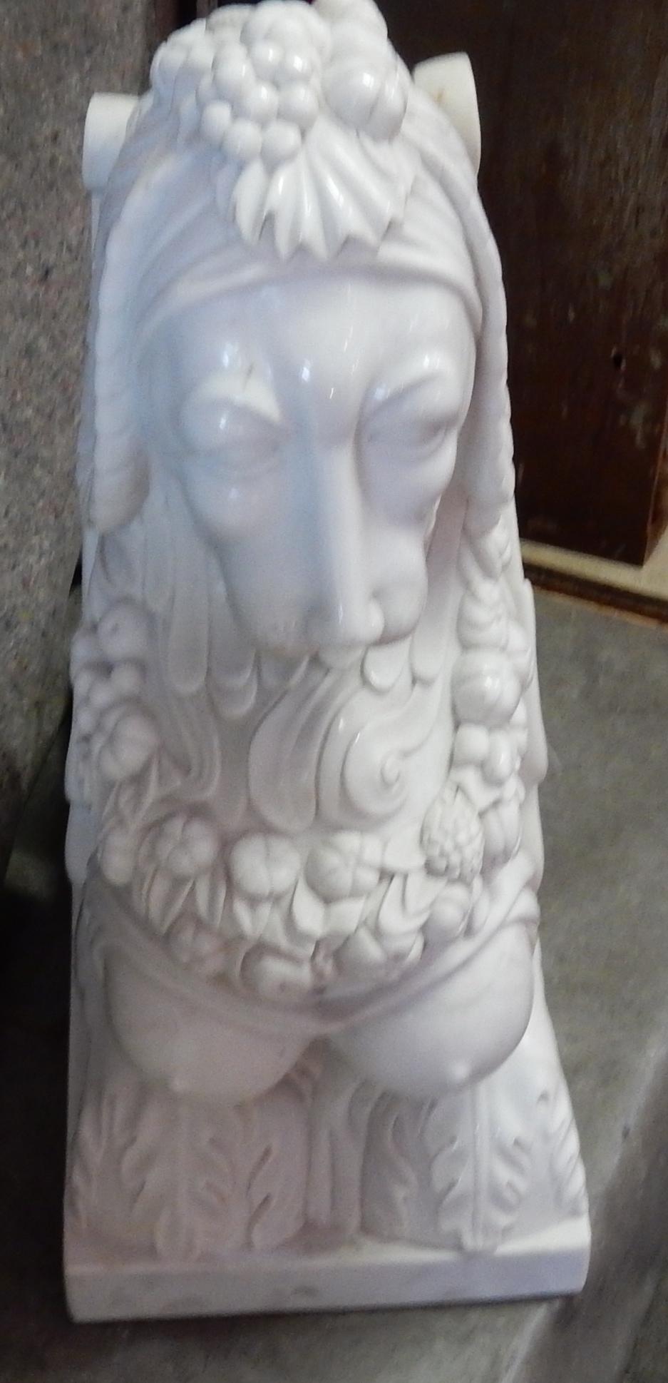 1950 Pair of Statuary White Marble Sphinxes For Sale 2