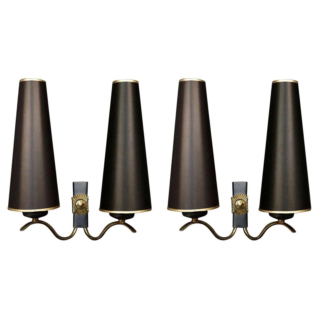 1950 Pair of 'Sun' wall lights from Maison Arlus