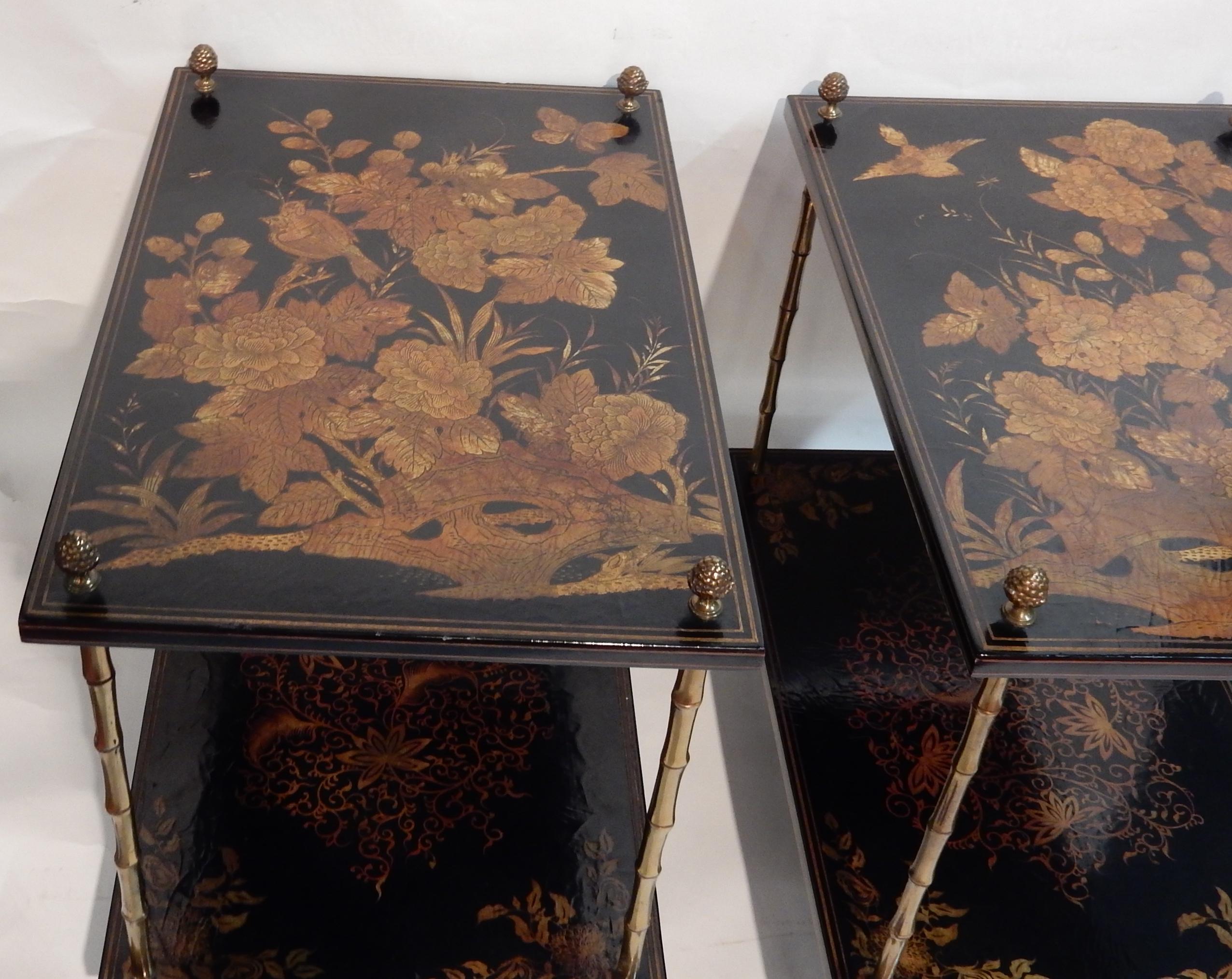 1950 Pair of Tables Style Maison Bagués Golden Bronze, Trays China Lacquer In Good Condition In Paris, FR