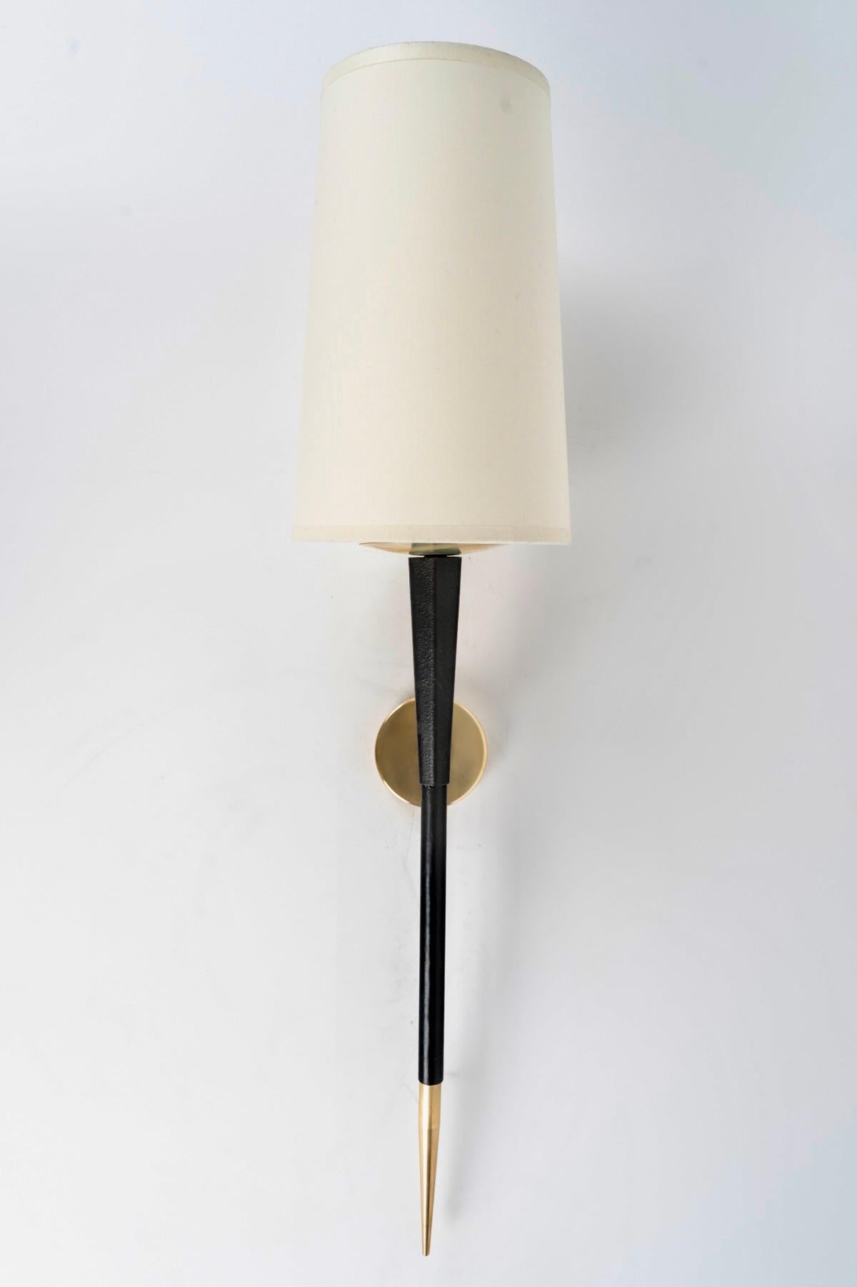 French 1950 Pair of Torchère Wall Lamps Maison Arlus For Sale