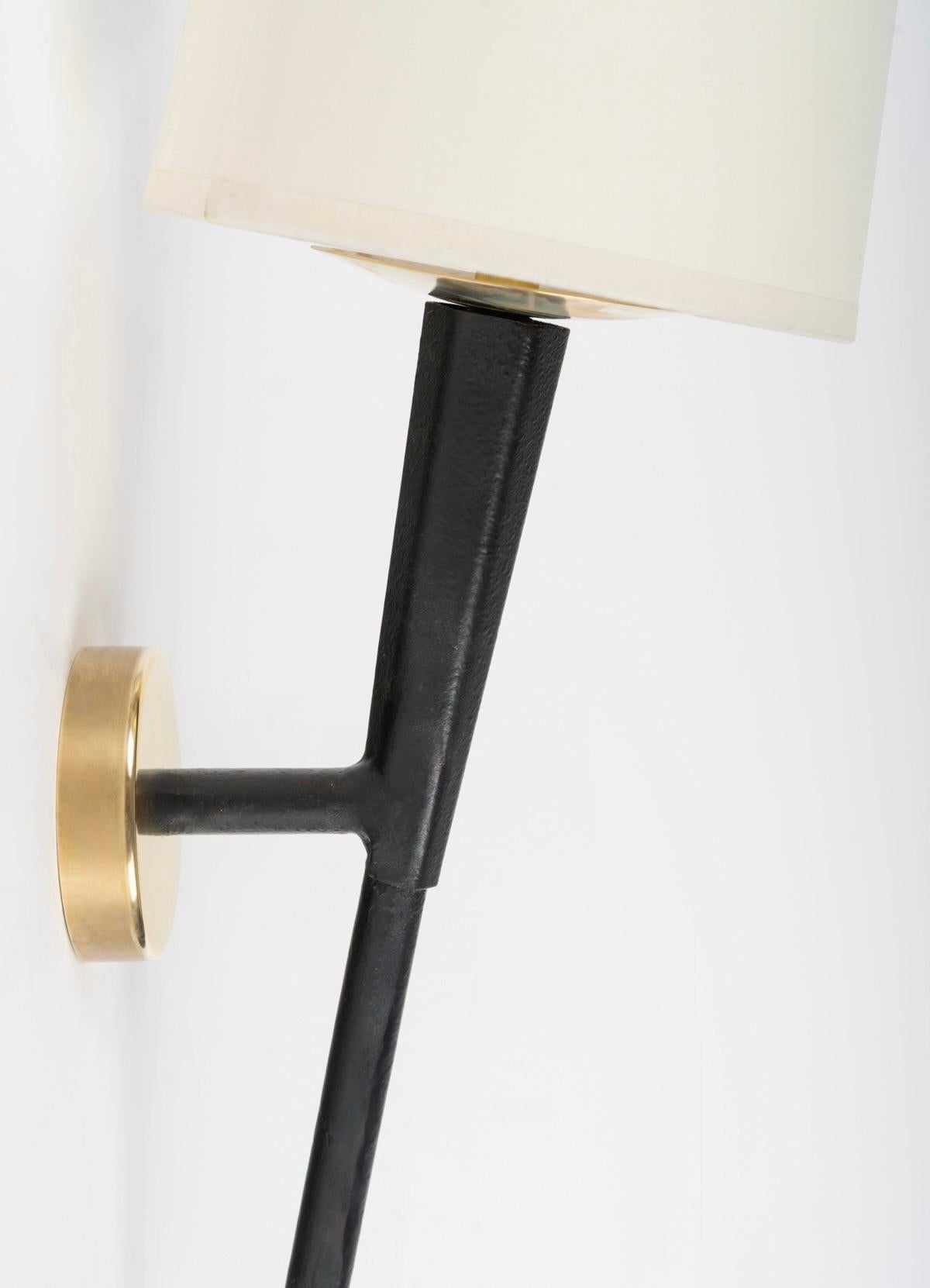 Brass 1950 Pair of Torchère Wall Lamps Maison Arlus For Sale