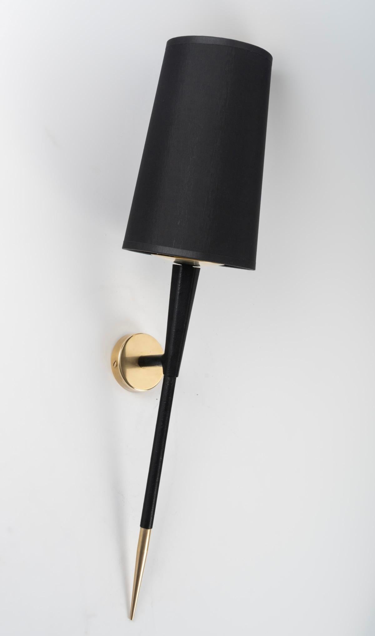 Brass 1950 Pair of Torchère Wall Lamps Maison Arlus For Sale