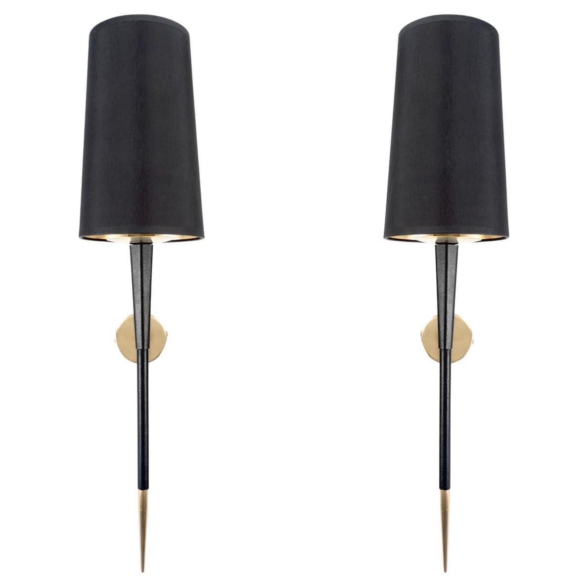1950 Pair of Torchère Wall Lamps Maison Arlus For Sale
