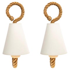1950 Pair of Wall Lamps in Rope Audoux Minet