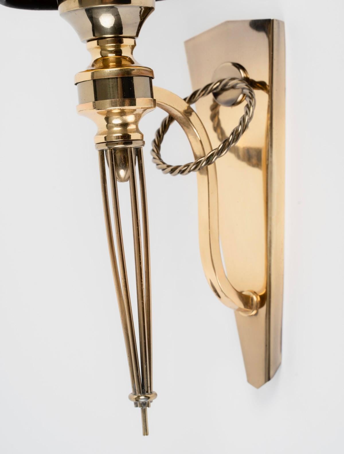 1950 Pareja de lámparas de pared con anillos Atelier Petitot Francés en venta