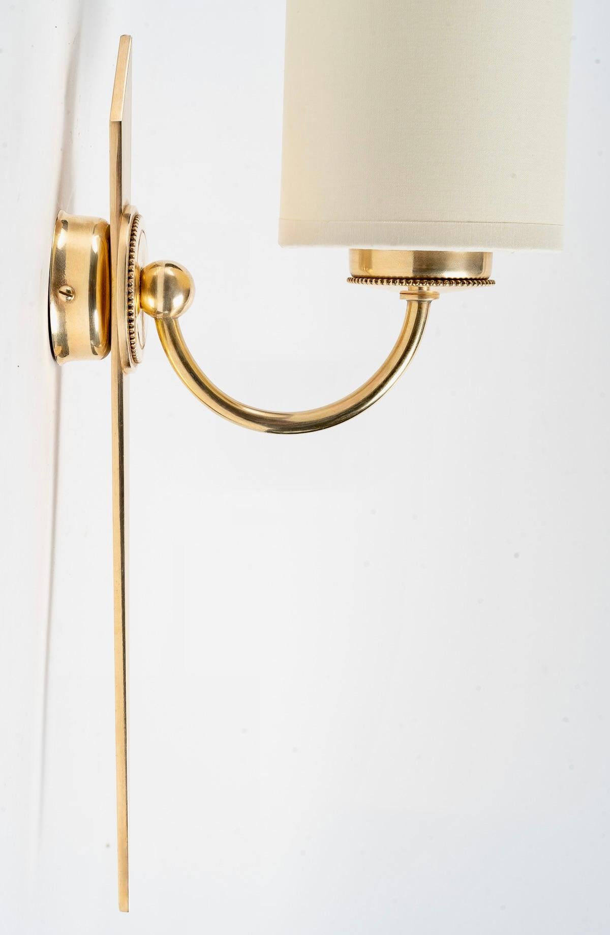 1950 Pair of Wall Lights from Maison Arlus in Gilded Bronze and Brass 2