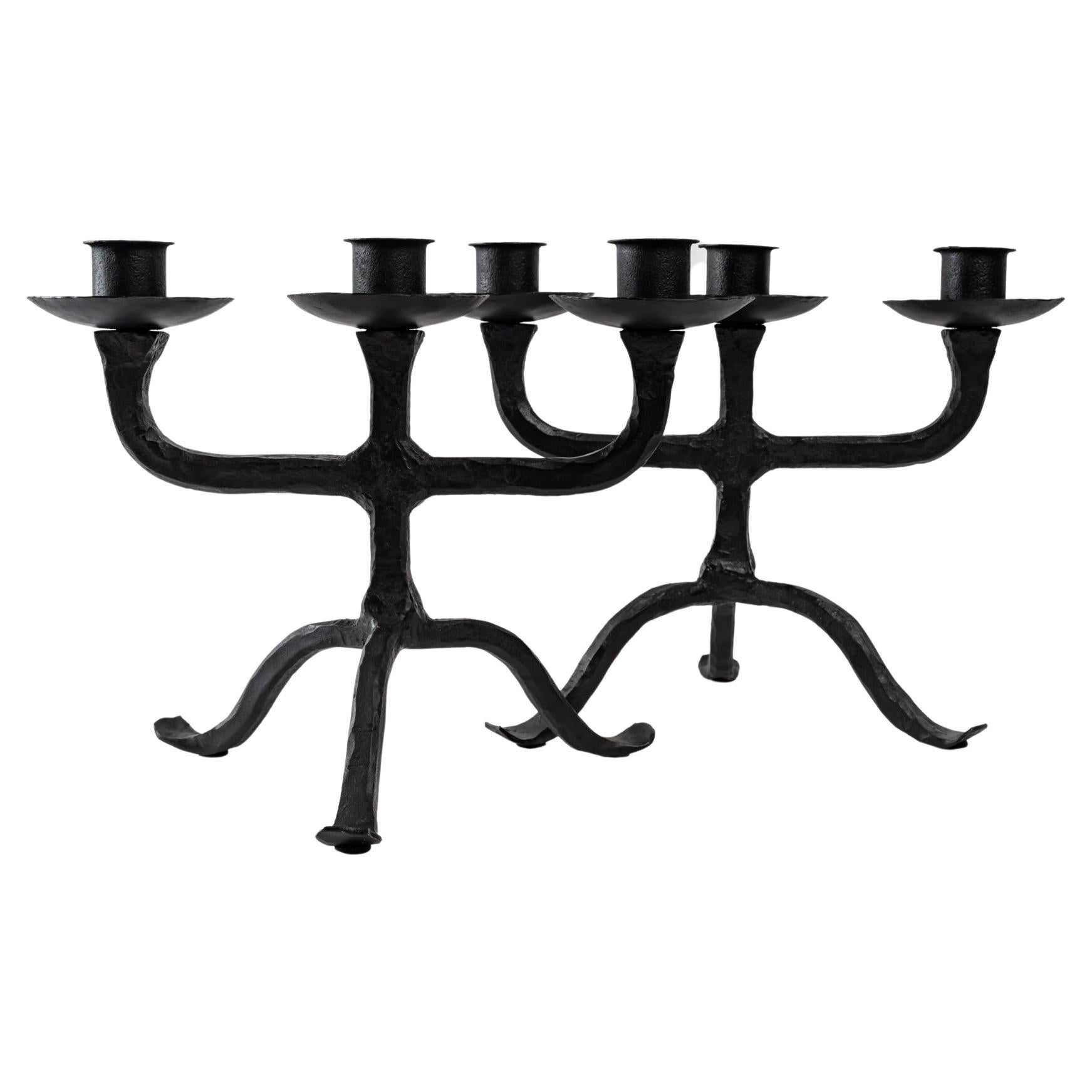 1950 Pair of wrought iron candlesticks from the Ateliers Marolles