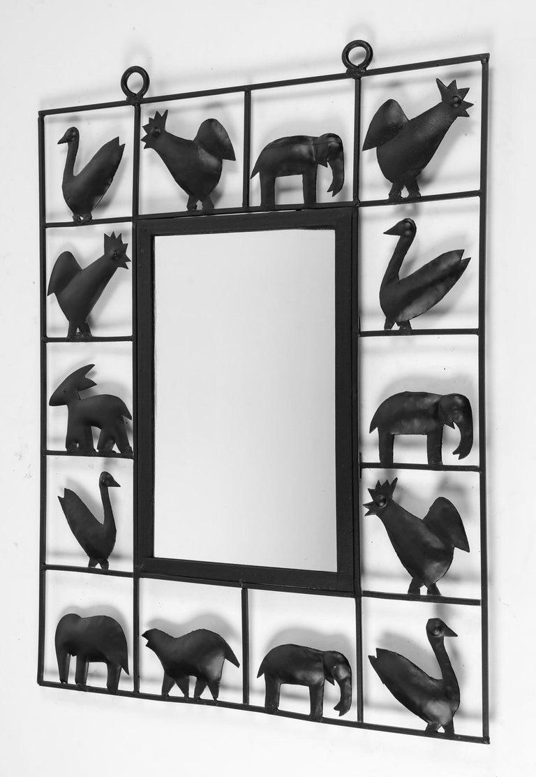 Wrought Iron 1950, Pair of wrought iron mirrors, Atelier Marolles & Jean Touret For Sale