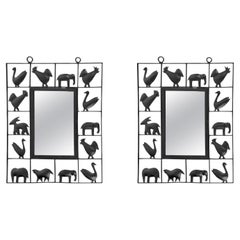 1950, Pair of wrought iron mirrors, Atelier Marolles & Jean Touret