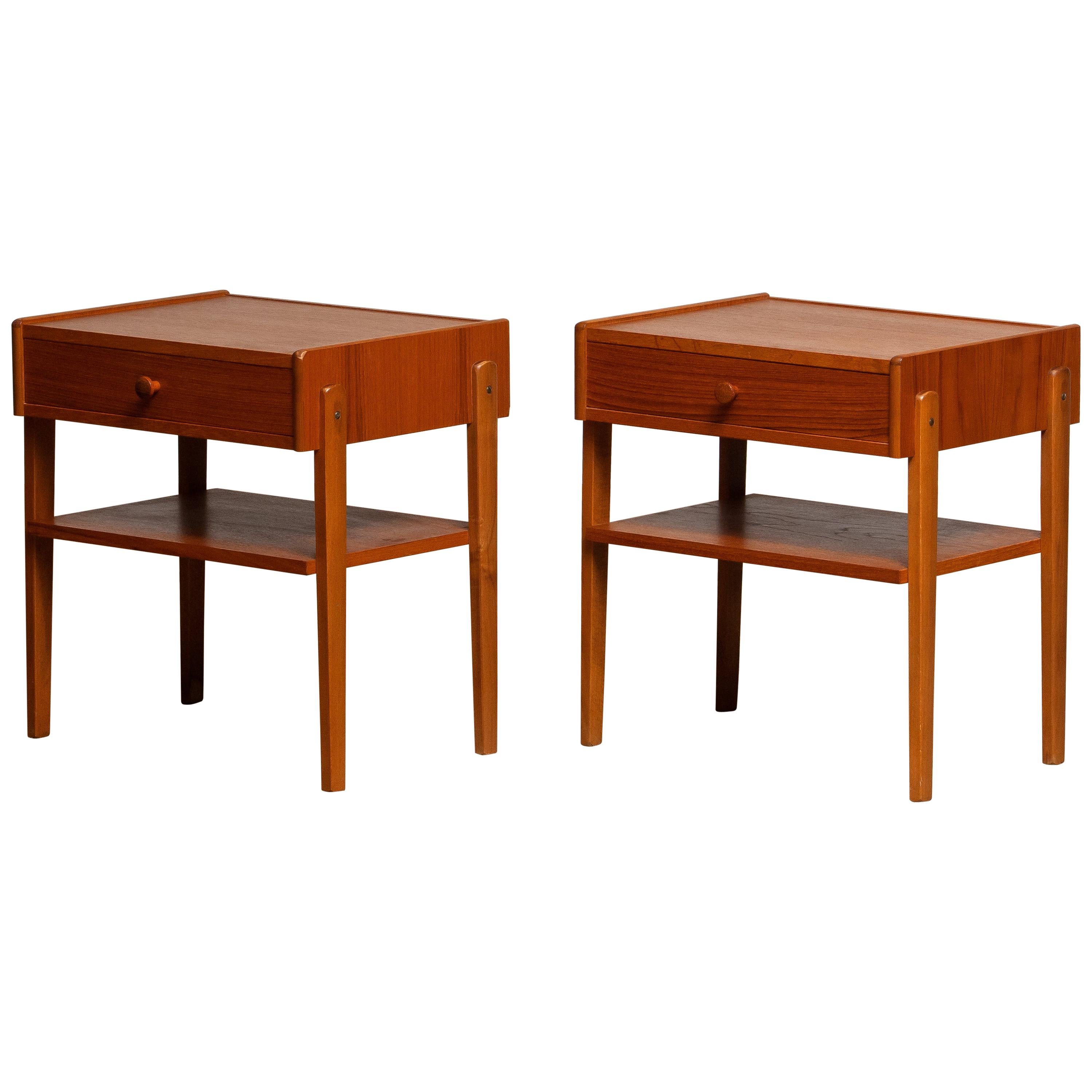 1950 Teak Nightstands Bedside Tables by Carlström & Co Mobelfabrik Sweden, Pair