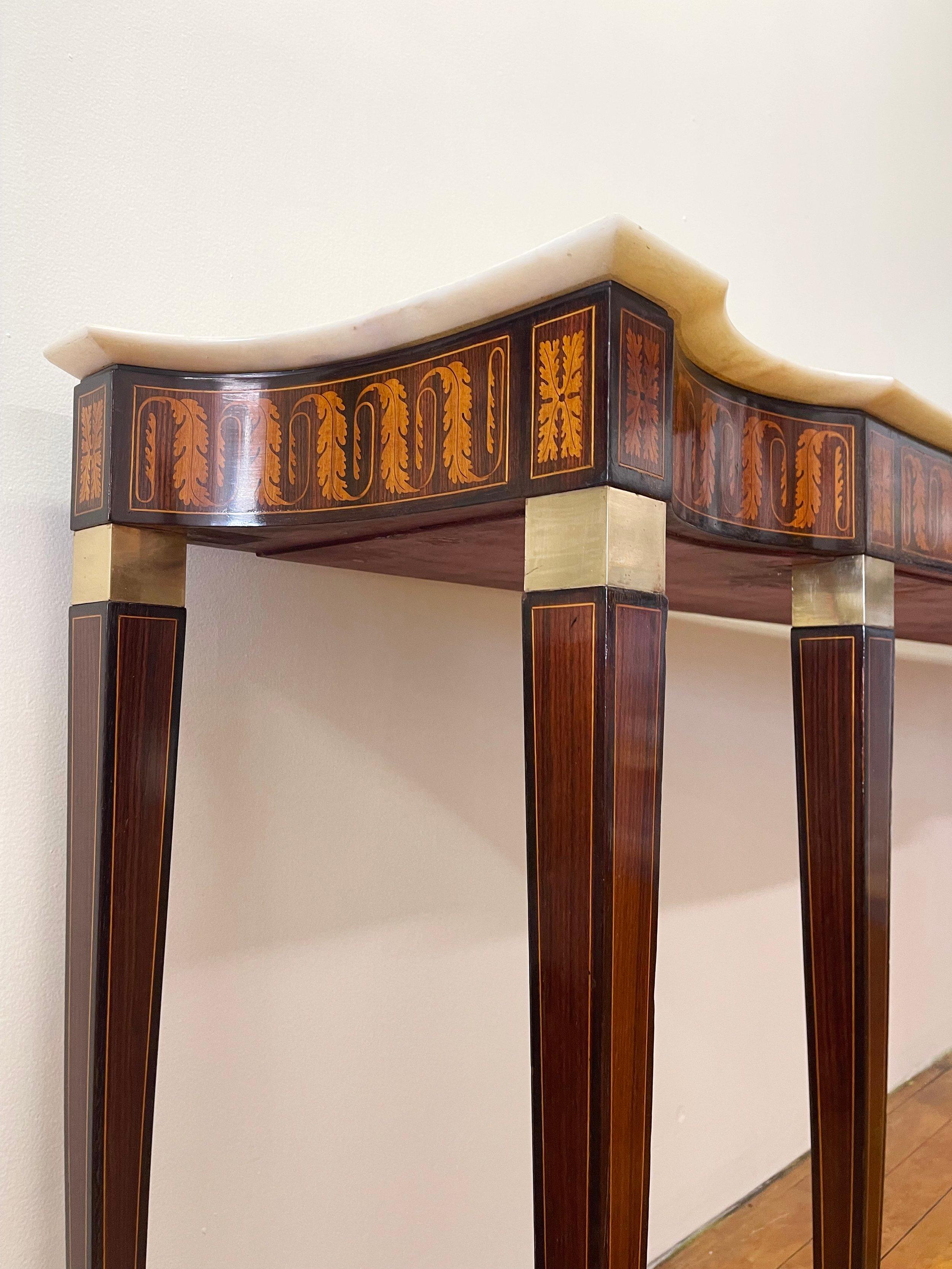 1950 Paolo Buffa Italian Mid-Century Console Table, Wood Inlay and Marble Top For Sale 8