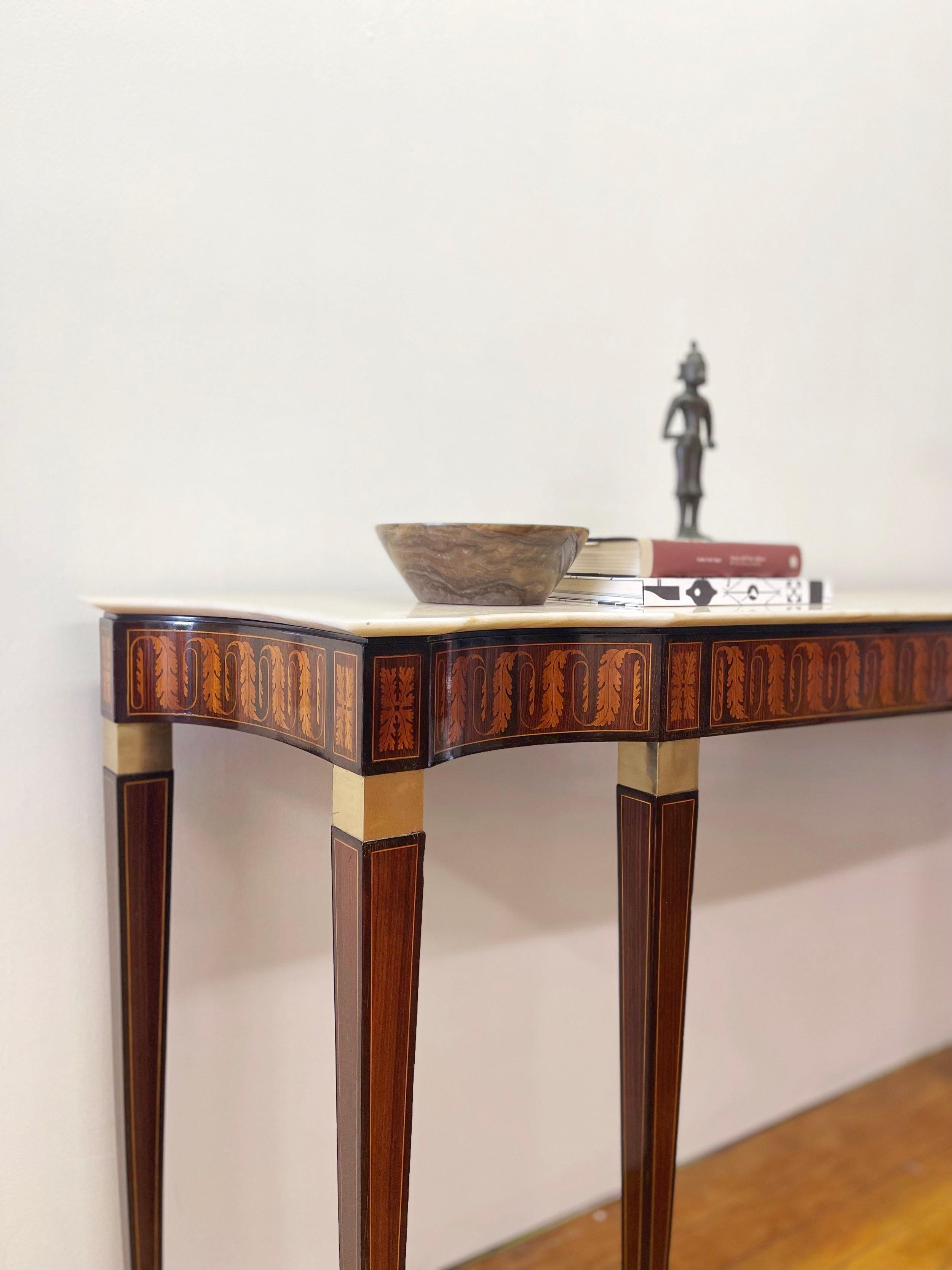 1950 Paolo Buffa Italian Mid-Century Console Table, Wood Inlay and Marble Top For Sale 10
