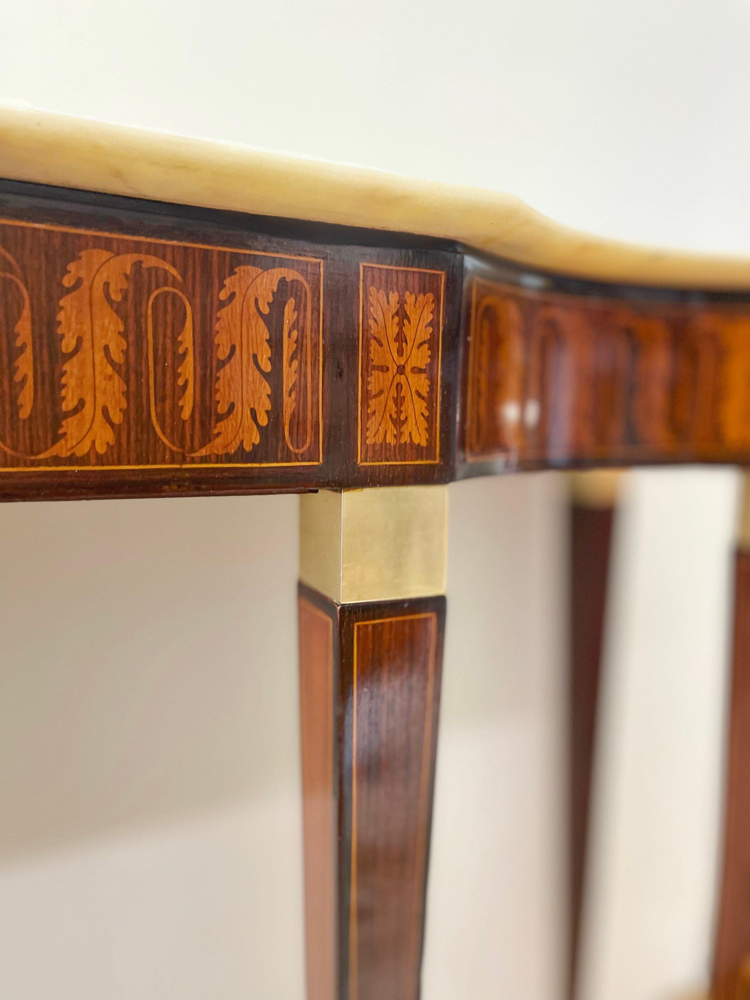 1950 Paolo Buffa Italian Mid-Century Console Table, Wood Inlay and Marble Top For Sale 5