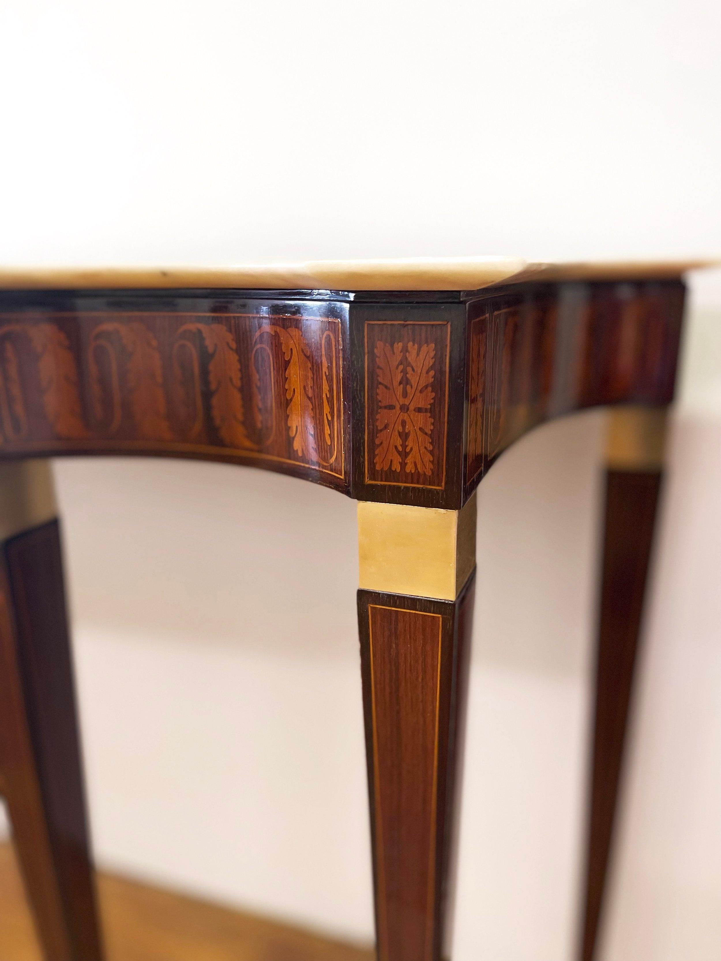 1950 Paolo Buffa Italian Mid-Century Console Table, Wood Inlay and Marble Top For Sale 6